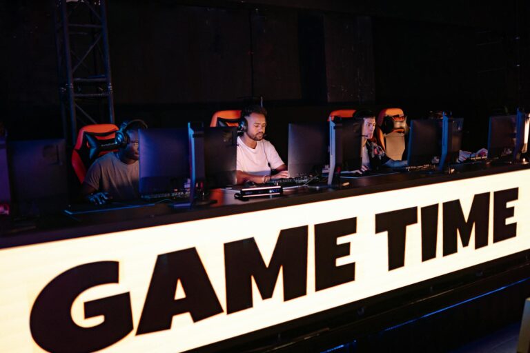 Professional gamers competing in a team tournament, capturing the excitement of eSports.
